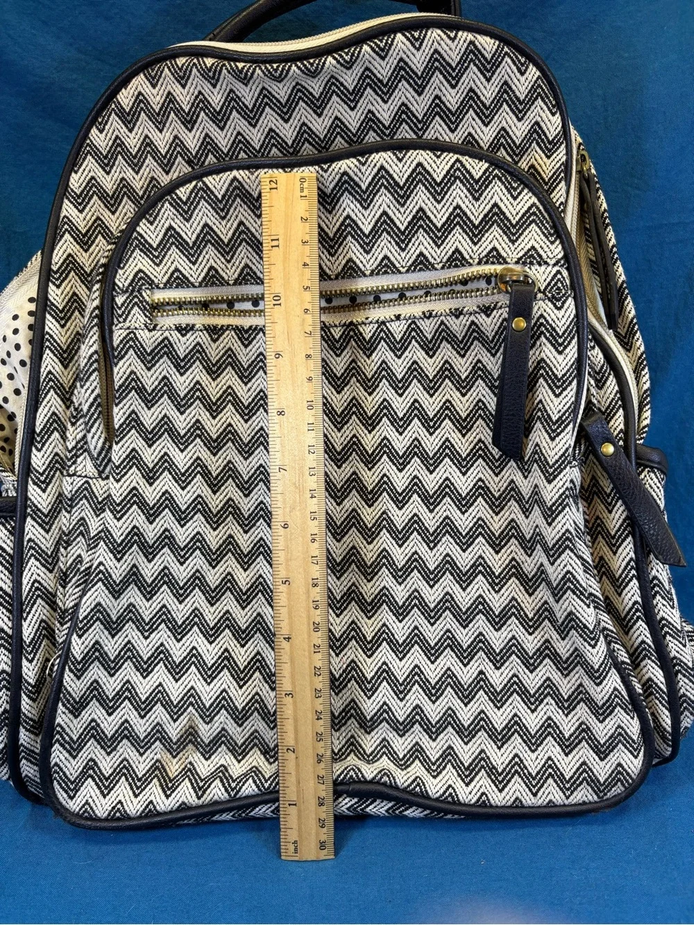 Madden Girl Black & White Chevron Travel Backpack with side, & 2 front pockets